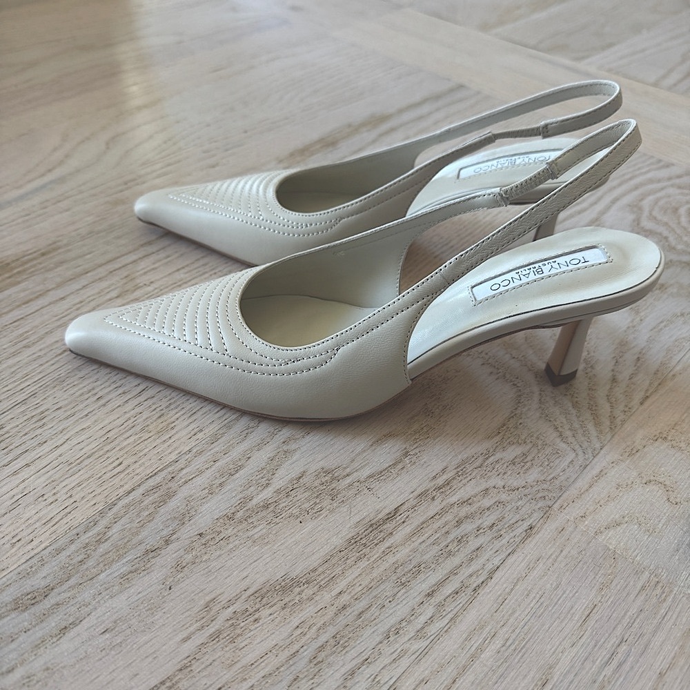 Tony bianco ivory quartz Slingback kitten Heels